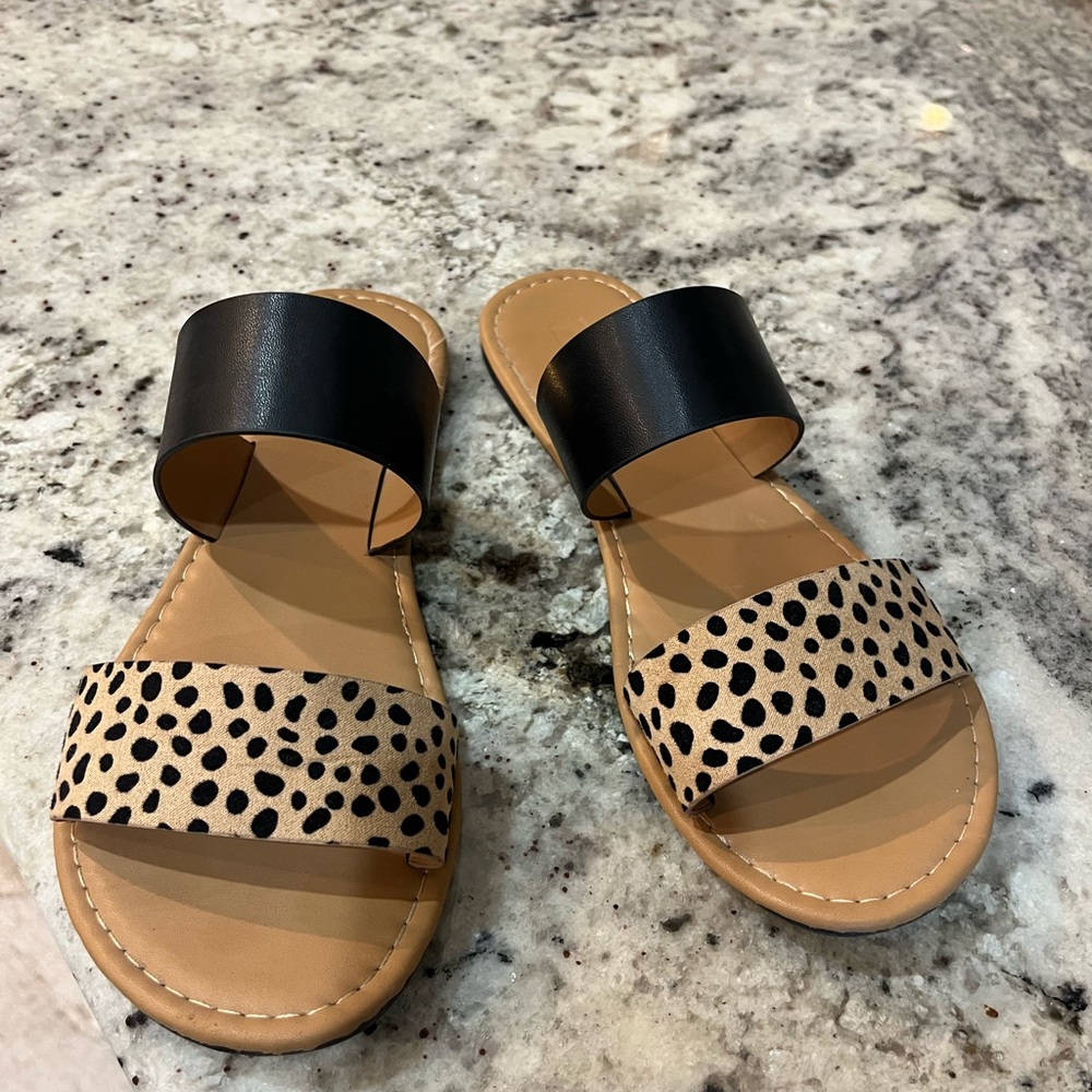 Qupid Black and Tan Spotted Sandals